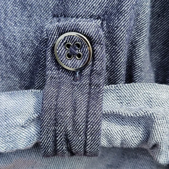 Denim Button-Up Ruffle Collar Shacket - Picture 6 of 8